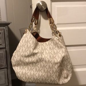 Michael Kors White and Brown Shoulder Bag
